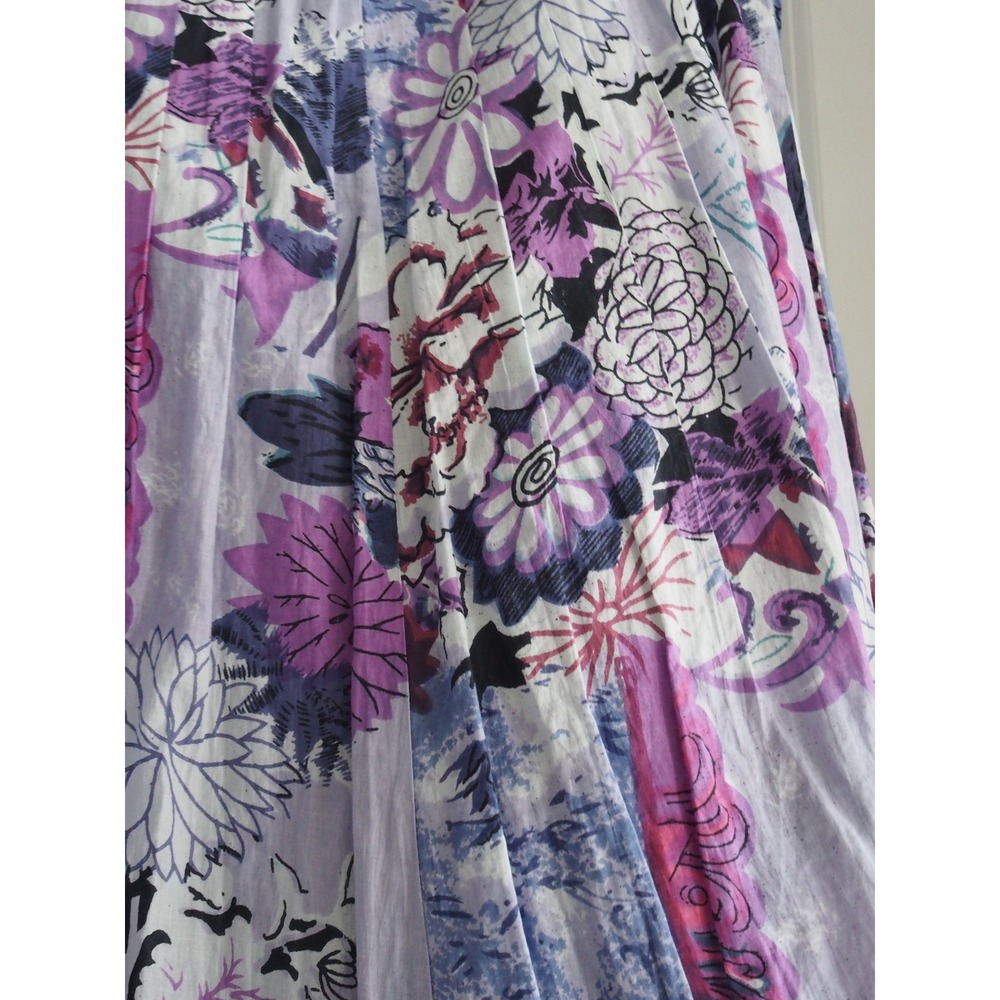 Vintage Casual Studio Cotton Floral Purple Pleated Midi Skirt XL Good Lined - Picture 2 of 11